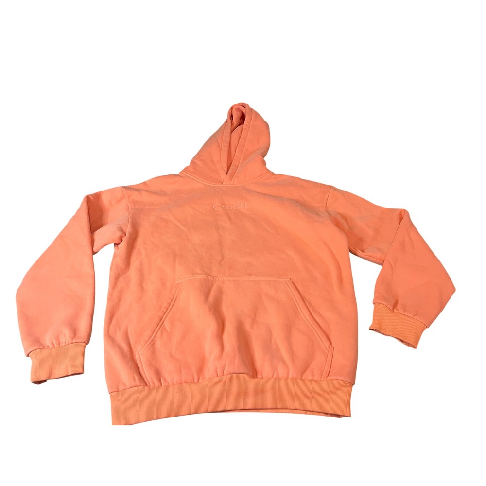 Comfrt Everyday Hoodie Peach Orange Embroidered Logo Fleece Sweatshirt Mens M